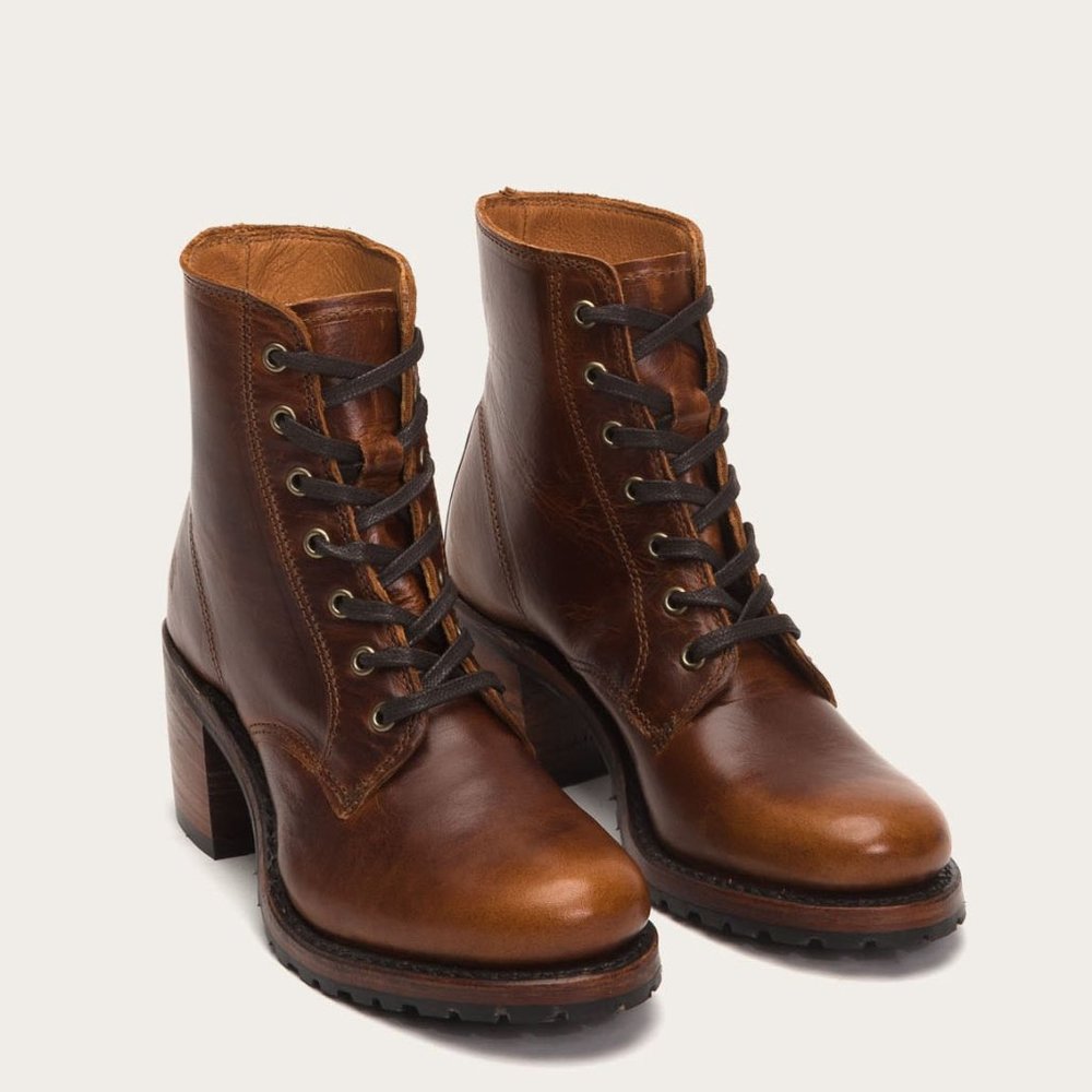 RARE Frye Sabrina 6G Cognac Laced Combat AnkleBoot - Picture 3 of 16
